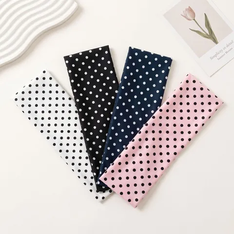 Fascia per Capelli a Pois in Stile Coreano da Donna in Poliestere Stampato Fascia Sportiva Casual Turbante Elastico per Lavaggio Viso All'aperto