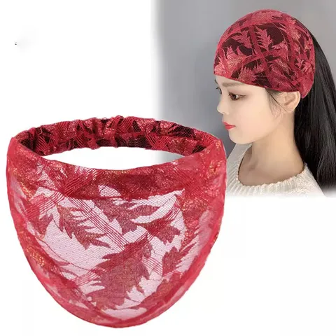 Elegante Fascia Larga in Pizzo per Donna Stile Coreano Motivo Floreale Turbante Elastico Fascia per Capelli Traspirante Semplice