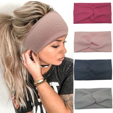 Fascia per Capelli in Maglia da Donna Larga Incrociata Fascia Sportiva Turban Elastico Design a Onde per Yoga Sport