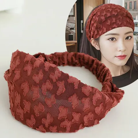 Fascia per Capelli in Pizzo a Tesa Larga Stile Coreano Donna Elastica Motivo Monogramma Elegante Fascia per Lavaggio Viso Accessori