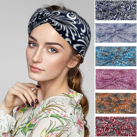 Fascia Capelli Elastica Stampata da Donna Fascia Sportiva Yoga Nodo Incrociato Antisudore Corsa Accessori Capelli Turban