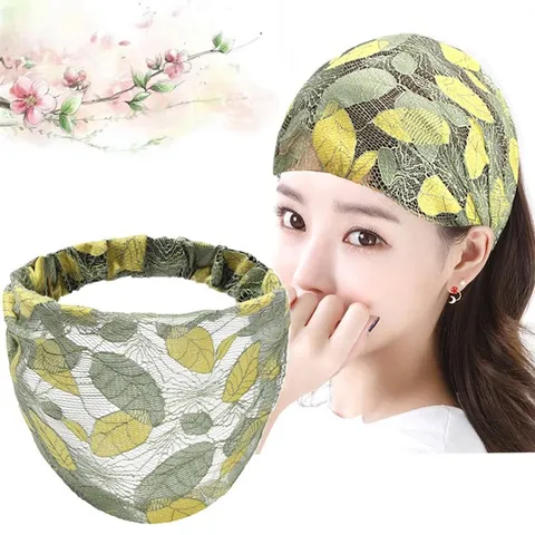 Fascia per Capelli Larga in Pizzo Stile Coreano per Donna Elastico Stampa Floreale a Foglia Turbante alla Moda per Accessori Capelli Donna