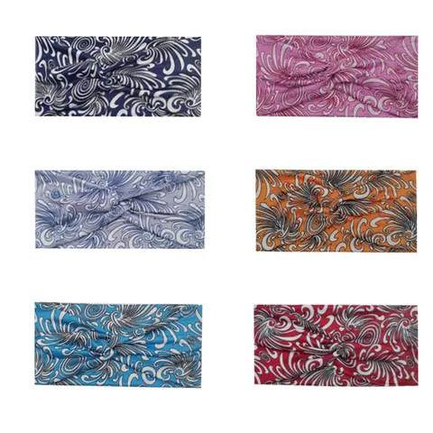 Fascia Capelli Elastica Stampata da Donna Fascia Sportiva Yoga Nodo Incrociato Antisudore Corsa Accessori Capelli Turban