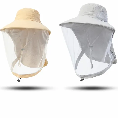Herren Damen Sonnenhut Breite Krempe Anti UV Anti Moskitonetz Outdoor Wandern Angeln Kappe Atmungsaktiv Sommerhut