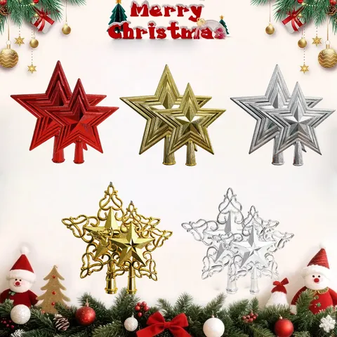 Galvanisierter Kunststoff Weihnachtsbaumspitze Stern Gold Silber Rot Ausschneiden Fünfzackiger Stern Ornament Für Feiertag Home Party Dekor