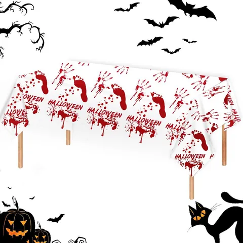 Halloween Einweg PE Tischdecke Mit Kürbis Blut Handabdruck Drucken Wasserdicht Geisterfest Party Tischdekoration Zubehör