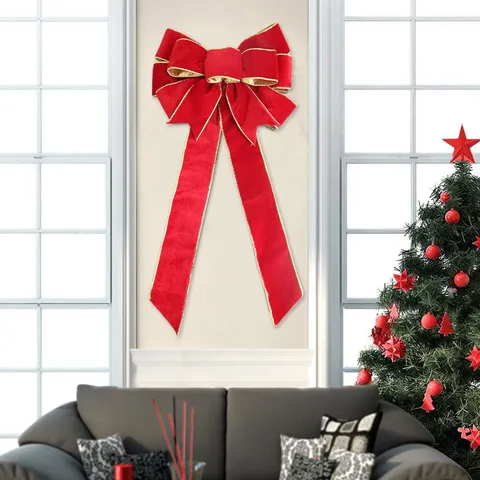 Weihnachten Samtband Schleife Golddraht Kante Weihnachtsbaum Dekoration Hängende Ornamente DIY Basteln Flanellband Für Party Haus Feiertag Dekor