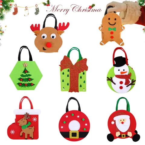 Filz Weihnachtsgeschenktüten Cartoon Rentier Weihnachtsmann Schneemann Lebkuchenmann Süßigkeiten Verpackung Handtaschen Für Feiertags Party Dekor Kinder Leckereien