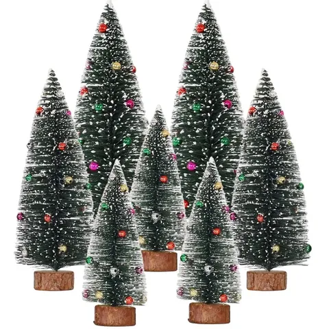 Mini Beflockter Weihnachtsbaum Mit Holzsockel Künstlicher Kiefernnadel Schneebaum Perlen Kiefernzapfen Desktop Deko