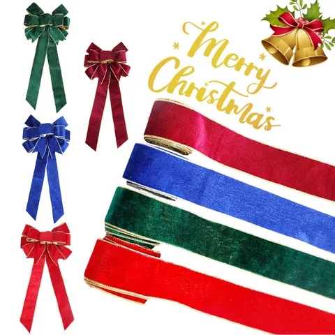 Weihnachten Samtband Schleife Golddraht Kante Weihnachtsbaum Dekoration Hängende Ornamente DIY Basteln Flanellband Für Party Haus Feiertag Dekor