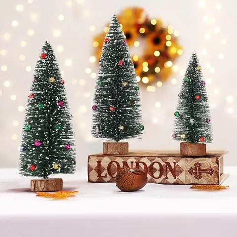 Mini Beflockter Weihnachtsbaum Mit Holzsockel Künstlicher Kiefernnadel Schneebaum Perlen Kiefernzapfen Desktop Deko