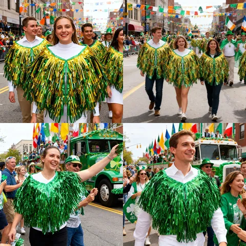 St. Patricks Tag Metallisch Lametta Quaste Schal Umhang Cape Damen Herren Kinder Grün Gold Glänzend Folie Fransen Kostüm Für Party Karneval