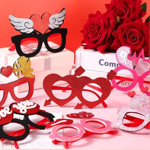 Valentinstag Herzform Brillenrahmen Glitzer Cupido Liebe Herzmuster Partybrille Für Hochzeit Deko Fotorequisiten