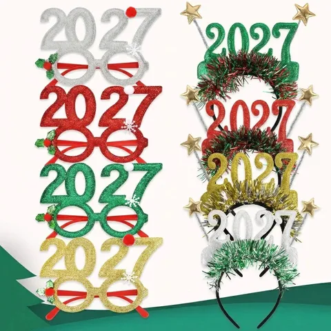 2027 Neujahr Party Brille Und Haarreif Glitzer Digitale Brille Festliche Foto-Requisiten Feier Kopfschmuck Verkleidung Zubehör