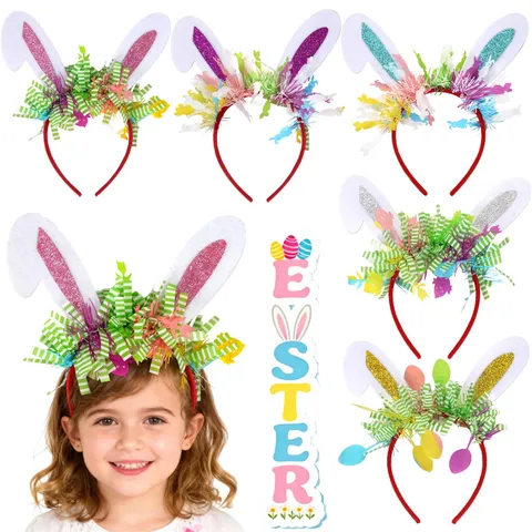 Ostern Hasenohren Haarreif Mit Bunten Eiern Lametta Quasten Kinder Süße Kaninchen Haarband Für Festival Party Dekoration