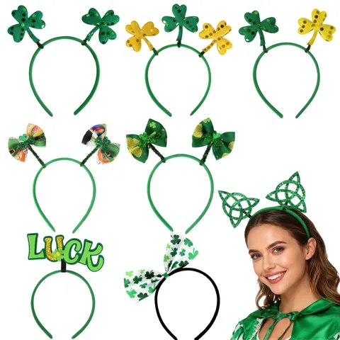 St Patrick's Day Kleeblatt Haarreif Pailletten Schleife Haarschmuck Lucky Clover Irisches Festival Party Deko Kopfschmuck