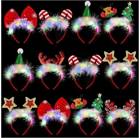 Christmas LED Flashing Hair Hoop Reindeer Antler Santa Claus Tree Headband Festival Party Decoration Hair Accessories