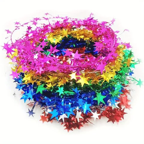 Christmas Pentagram Wire Tinsel Garland Metallic Star Ribbon Hanging Ornaments For Party DIY Wreath Home Decor