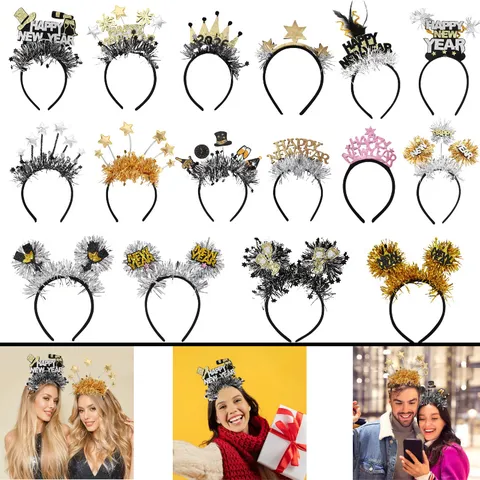 Diadema de Fiesta de Año Nuevo 2027 Tema Negro Oro Oopop Corona Sombrero de Copa Aro de Pelo Suministros de Eventos Festivos