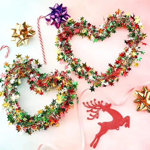Christmas Pentagram Wire Tinsel Garland Metallic Star Ribbon Hanging Ornaments For Party DIY Wreath Home Decor