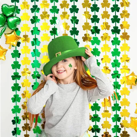 St. Patricks Day Trèfle Rideau à Franges en Feuille Vert Or Trèfle Porte-Bonheur Gland Fond Porte Fête Décoration