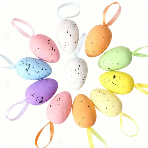 Colorful Foam Easter Egg Hanging Ornaments Spotted Texture Eggs With Ribbon Loop For Festival Home Decor Spring DIY Kids Gift