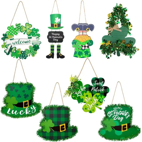 St. Patrick's Day Holz Hängeschild Grüner Leprechaun Hut Kleeblatt Welcome Türschild Für Lucky Irish Festival Haus Deko Party
