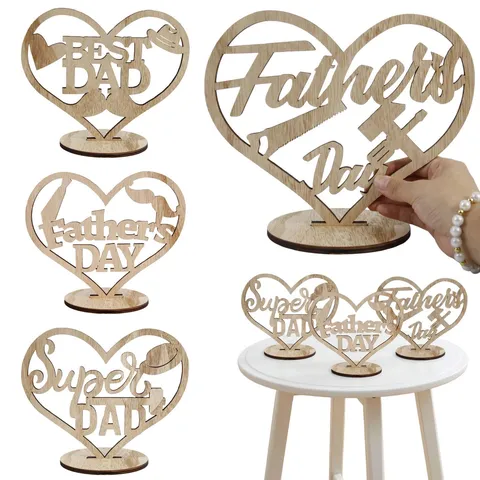 Vatertag Holz Tischdeko Ausgehöhlt Herzform Super Dad Best Dad Schriftzug Schreibtisch Dekoration Handwerk Geschenk Wohnkultur