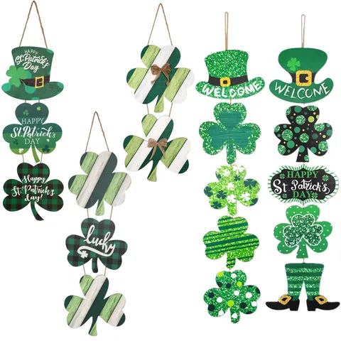 St. Patrick's Day Dekoration Grünes Kleeblatt Pappelholz Türschild Irisches Festival Lucky Clover Hängeschild Wanddeko