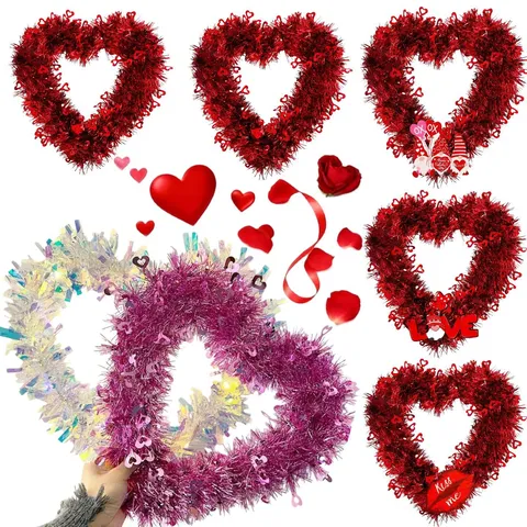 Valentinstag Herz Kranz Rot Rosa Lila Lametta Girlande Für Hochzeit Party Jubiläum Zuhause Wandbehang Dekoration