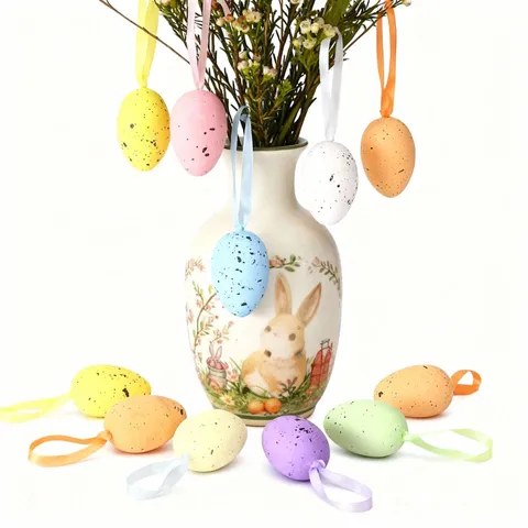 Colorful Foam Easter Egg Hanging Ornaments Spotted Texture Eggs With Ribbon Loop For Festival Home Decor Spring DIY Kids Gift