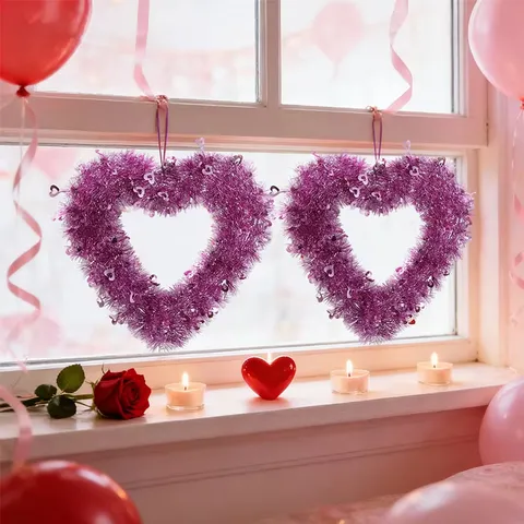 Valentinstag Herz Kranz Rot Rosa Lila Lametta Girlande Für Hochzeit Party Jubiläum Zuhause Wandbehang Dekoration