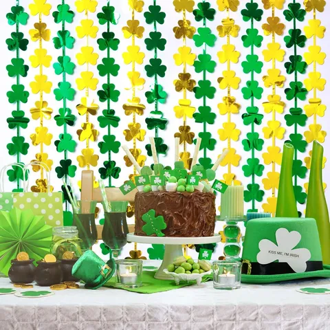 St. Patricks Day Trèfle Rideau à Franges en Feuille Vert Or Trèfle Porte-Bonheur Gland Fond Porte Fête Décoration