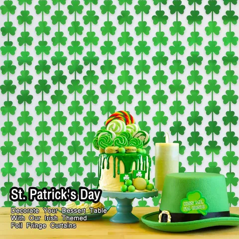 Green Shamrock Rain Curtain St Patrick Day Party Decoration Shiny Foil Tassel Background Wall Supplies