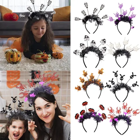 Halloween Party Headband Funny Skeleton Pumpkin Spider Bat Tinsel Hair Hoop Children Holiday Costume Decoration Props