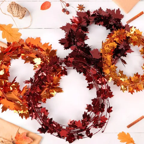 Thanksgiving Maple Leaf Tinsel Garland Bendable Wire Autumn Harvest Festival Hanging Ornament Party Home Decor