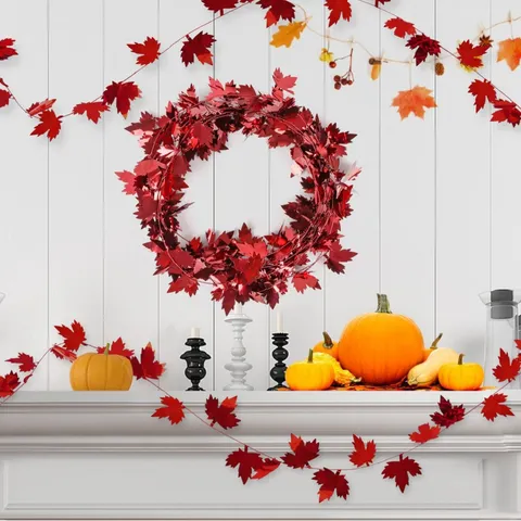 Thanksgiving Maple Leaf Tinsel Garland Bendable Wire Autumn Harvest Festival Hanging Ornament Party Home Decor
