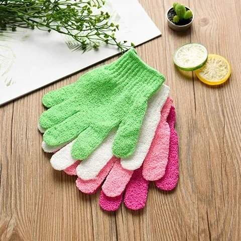 Gants de Bain Exfoliants Gants Gommage Cinq Doigts Polyester Laveur Corps Douche Spa pour Adultes