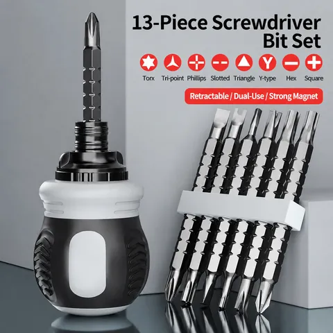 Multifunctional Semi Automatic Ratchet Screwdriver Set Telescopic Hand Tool With Strong Magnetic Interchangeable Bits