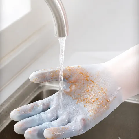Household PVC Waterproof Dishwashing Gloves Gradient Color Long Kitchen Cleaning Gloves For Washing Dishes And Housework
