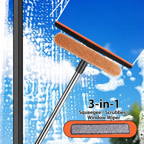 3 In 1 Window Cleaner Squeegee Window Screen Cleaning Brush Telescopic Metal Pole Household Glass Cleaning Tool