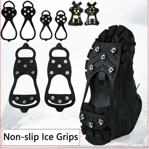 Crampones Antideslizantes para Exteriores Tacos de Hielo y Nieve Funda de Zapatos de Escalada de Silicone con Clavos Metálicos para Senderismo Caminar Invierno