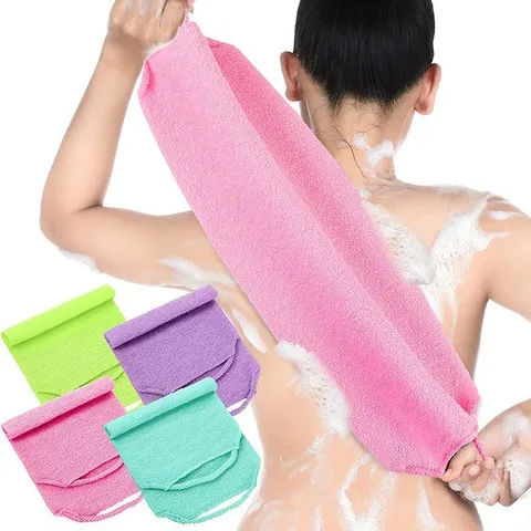 Exfoliierendes Badetuch Langer Rückenwäscher Elastischer Nylon Kordelzug Peeling Körper Tuch Für Badezimmer Dusche