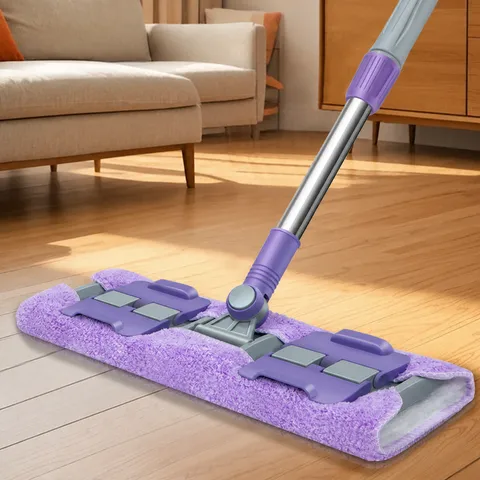 Household Flat Mop With Microfiber Cloth Stainless Steel Handle Rotatable Wet And Dry Floor Cleaning Tool