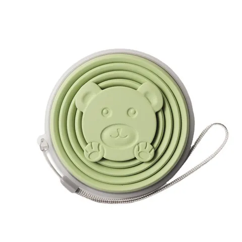 Portable Silicone Folding Cup 270ml Retractable Travel Water Cup Food Grade Outdoor Drinkware With Lanyard Bear Design