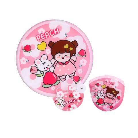 Cute Cartoon Folding Fan Portable Mini Round Fan Storage Bag Student Summer Cooling Handheld Fabric Fan