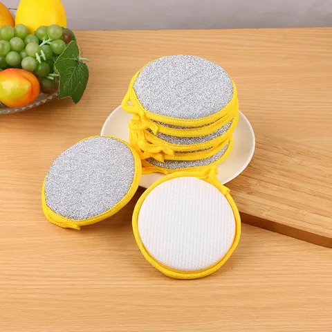 Kitchen Cleaning Sponge Double Sided Scrub Sponge Dishwashing Pad Round Pot Washing Cloth Household Cleaning Tool