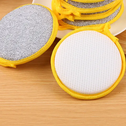 Kitchen Cleaning Sponge Double Sided Scrub Sponge Dishwashing Pad Round Pot Washing Cloth Household Cleaning Tool