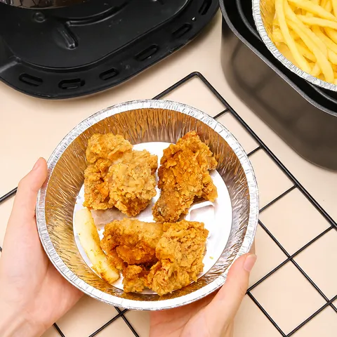 Disposable Aluminum Foil Air Fryer Pan Round Thickened Oil Proof Baking Tray Heat Resistant Oven BBQ Tray