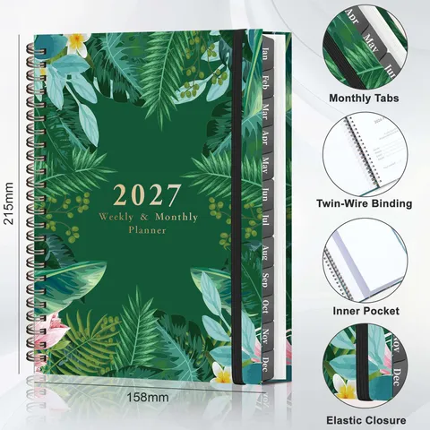 Agenda Settimanale e Mensile 2027 Taccuino a Spirale A5 Diario Giornaliero Minimalista Forniture per Ufficio e Scuola